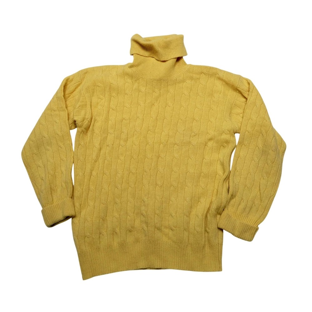 Sutton Studio Sweater Womens Small Yellow 100% Cashmere Turtleneck Cable Knit